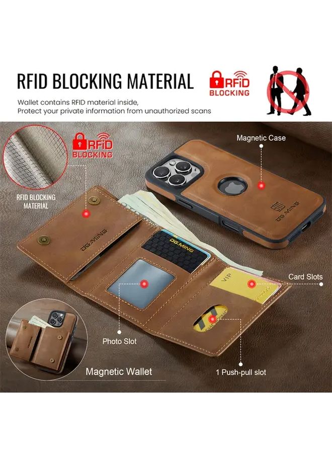 Dark Brown Magnetic Detachable Wallet Case For iPhone 16 Pro With Card Holder Kickstand - Image 3